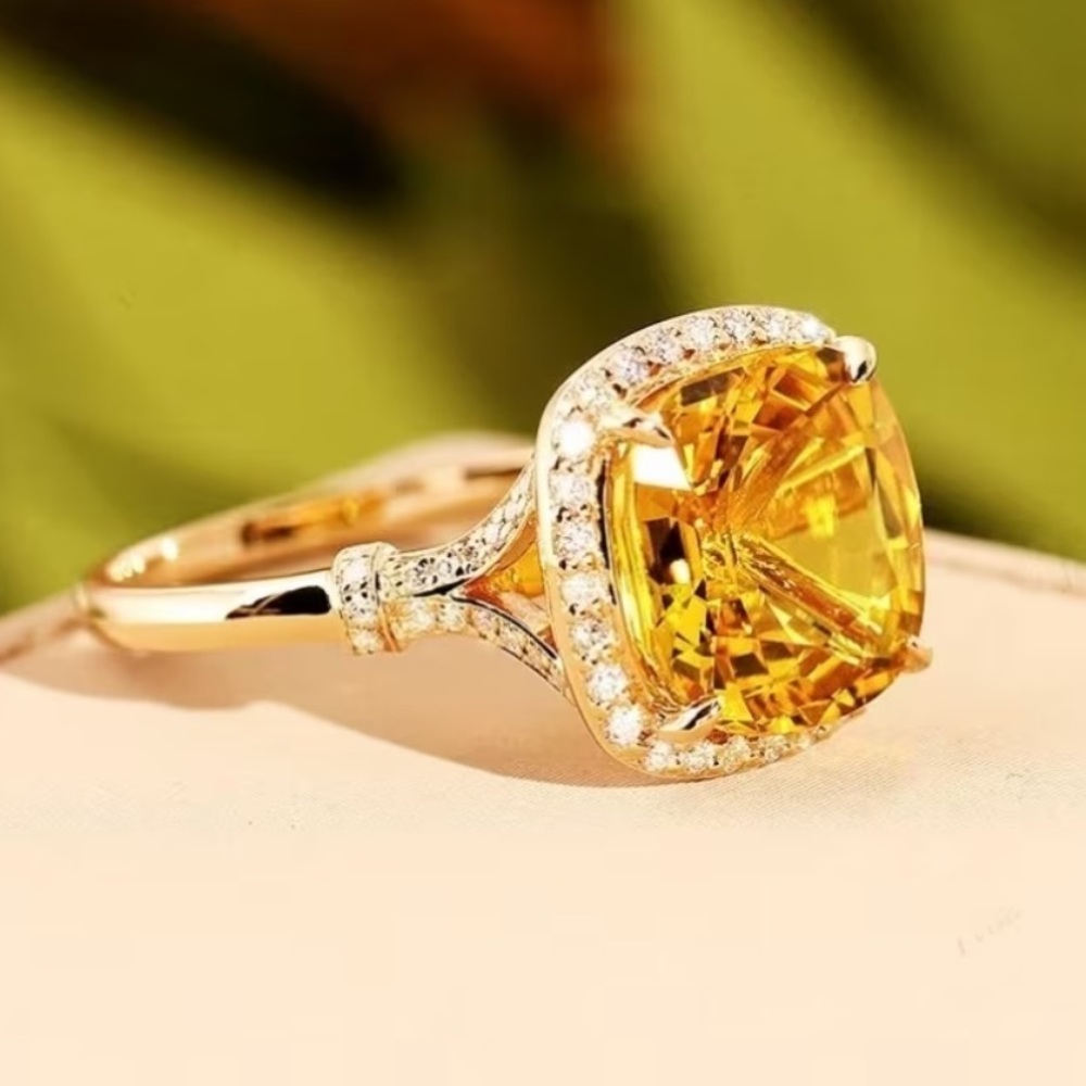 Neiman Marcus Yellow Cushion Halo Ring in Gold